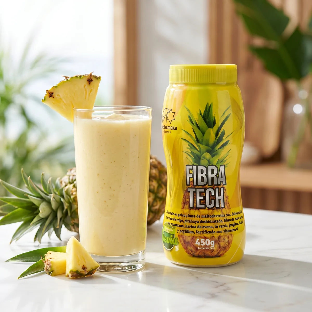 Bebida de fibra sabor piña servida
