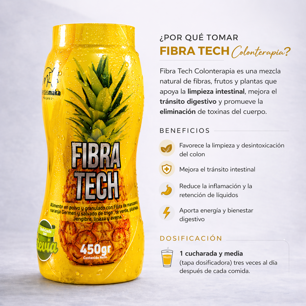 Fibra Tech · Fibra Dietaria + Vitaminas · Sabor Piña